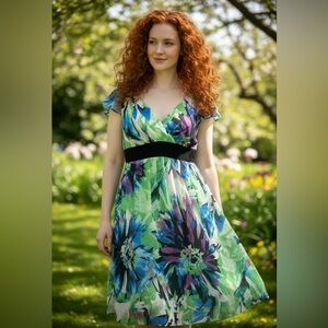 Dressbarn Bold Multicolor Floral Feminine Career Dress Size 10